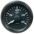 VDO SingleViu 2426 Engine Oil Temperature 300°F Black 52mm Amber Lighted w Red Pointer gauge